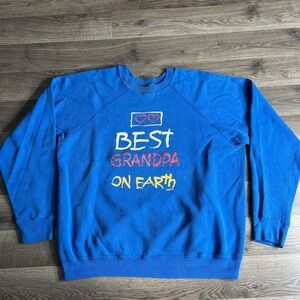 VTG Best Grandpa Sweatshirt Mens Large 1990s Raglan Blue On Earth Hearts‎ USA
